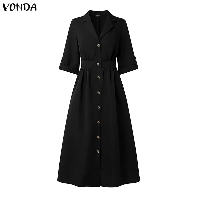 Summer 3/4 Sleeve Women Dress Fashion Sundress OL Work Shirt Dresses Streetwear Solid Color Vestidos Oversize S-3XL