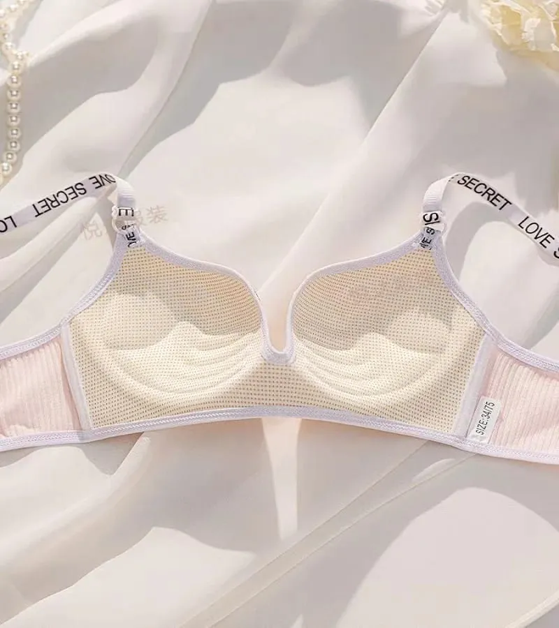 Sexy Alphabet Shoulder Strap Non-steel Ring Push Up Bra For Women Palm Cup Support Anti-sagging Breathable Lingerie