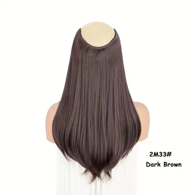 18Inch Synthetic Long Straight Inner Buckle Hair Extension 4 Clips V-shape Natural Brown Black Hairpiece for Women