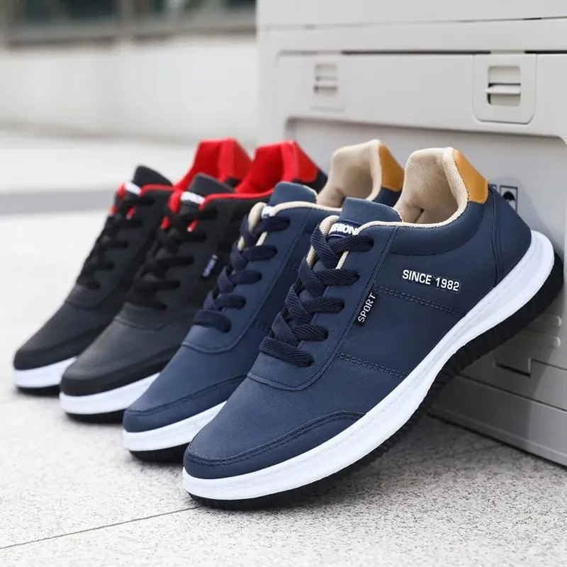 2026 Men Korean Style Leather Sneakers Autumn New Non Slip Shock Absorbing Training Shoes Lightweight Business Men Running Shoes