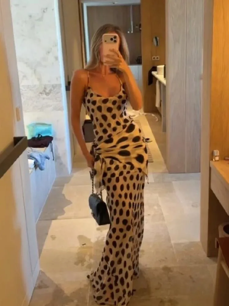 Fashion Polka Dot Patchwork Vestido Women Elegant Spaghetti Strap Slim Fit Bodycon Dresses Summer Vacation Date Club Outfit 2026