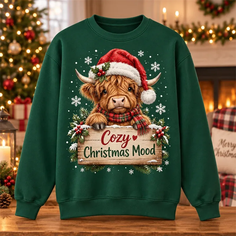 Christmas Crewneck Sweatshirt Santa Snowman Penguin Cat Dog Moose Holiday Graphic Pullover Winter Casual Party Streetwear Top