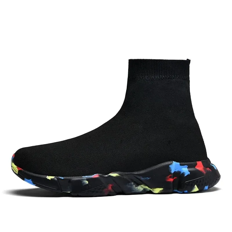 Classic Black High Top Sneakers For Men Designer Shoes Slip-on Men's Casual Sneakers Comfy Breathable Knit Women's Sports Shoes