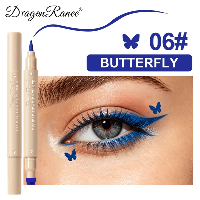 Double Head Stamp Liquid Eyeliner Smudge-Proof Quick Drying Waterproof 2 in1 Colorful Love Star Butterfly Eye Line Pencil Makeup