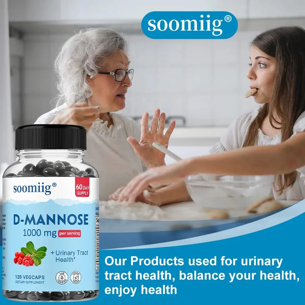 D-Mannose 1000mg Capsules with Cranberry - Supports Urinary Tract and Bladder Health Promotes Digestive Health - 120 Capsules