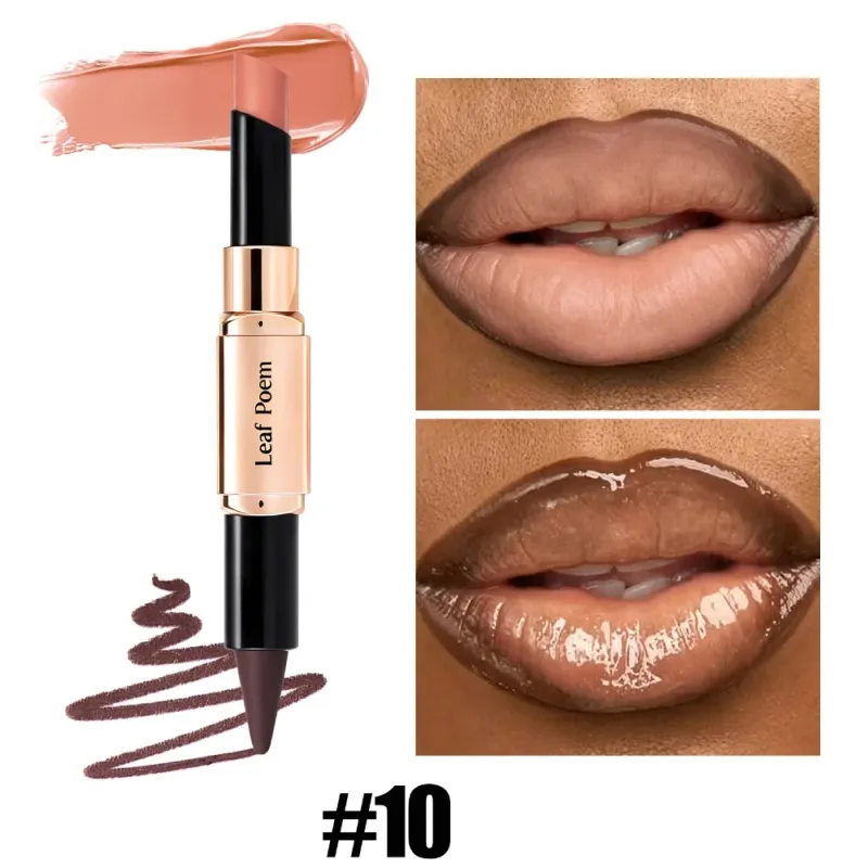 Dual-Ended 2-in-1 Lip Liner Lipstick Waterproof Matte & Satin Finish Slanted Tip Moisturizing Lip Pencil Long Lasting