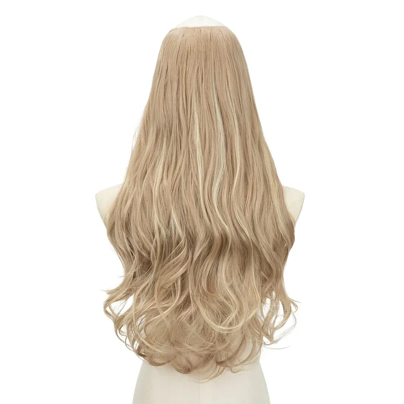 Extension de cheveux synthétiques à Clip en U de qualité supérieure, postiche longue, épaisse et bouclée, Blonde naturelle, faux cheveux résistants à la chaleur pour femmes