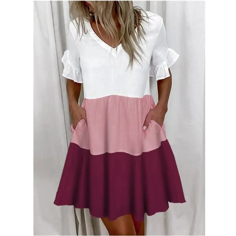 Frauen Sommer Kleid Casual V-ausschnitt Kurzarm Schmetterling Sleeve Floral Blatt Brief Drucken Mini Kleider Vestidos YSX9032