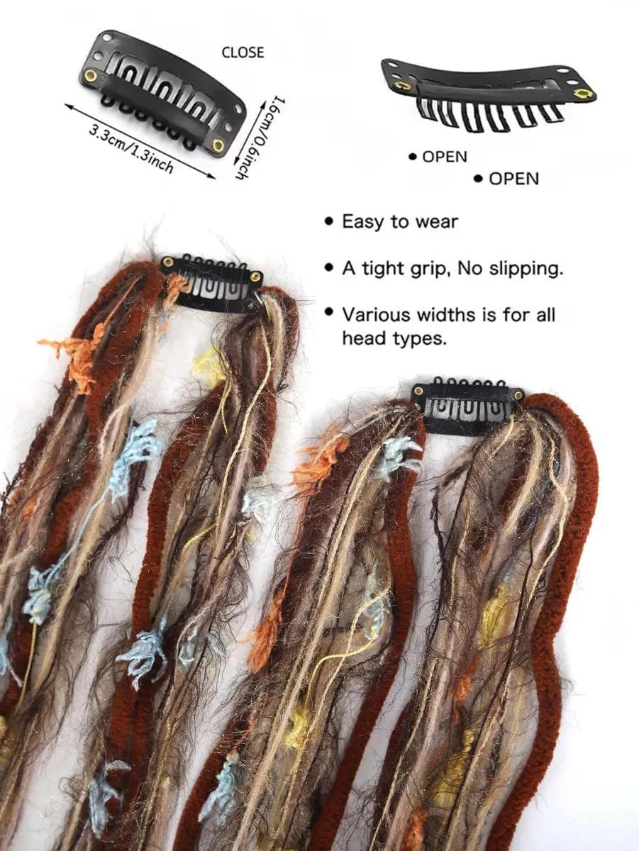 2PCS Colorful Rope Braided Hair Clip In Extensions Black Hair Dreadlock Hair Pieces Bohemian Hair Accessories For Women Daily