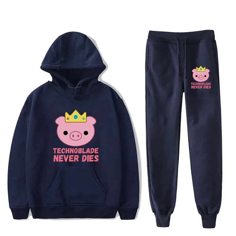 Harajuku Comfortable technoblade Print Sweatshirt Sweatpants Suit Men/Women Hoodies+ Trousers Suit Cute 2 Piece Set Clothes