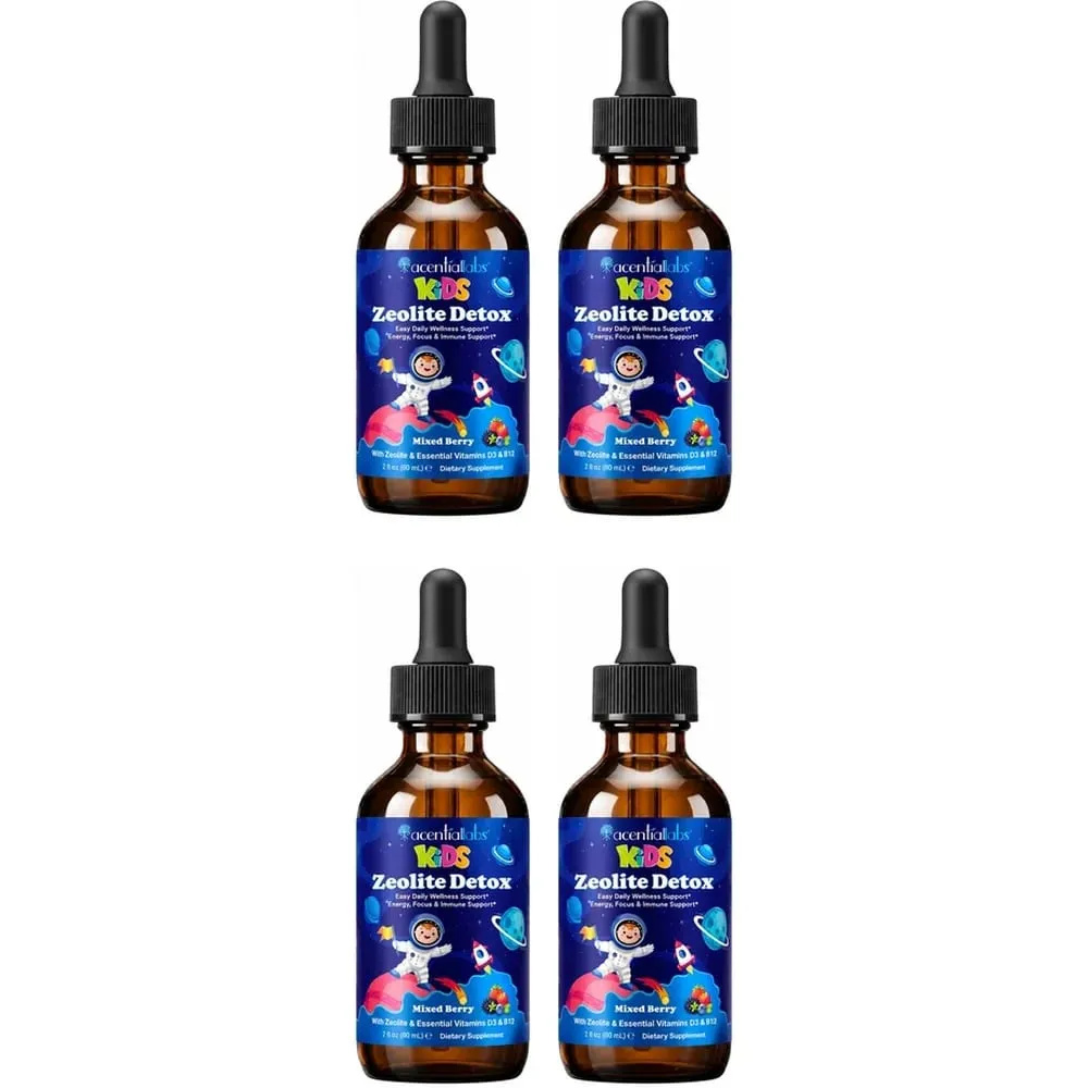 Kids Zeolite Detox Drops with Vitamin B12 & D3 Immune Energy & Bone Health Support for Growing Children Berry Flavor 60mL