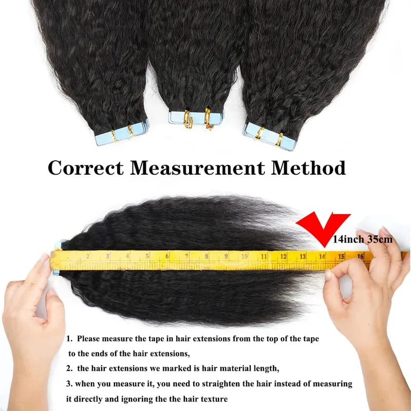 18-22 Tape In Hair Extensions Human Hair Kinky Straight 50G 20PCS Kinky Brazilian Remy Hair Adhesive Hair Extension Yaki Tape in