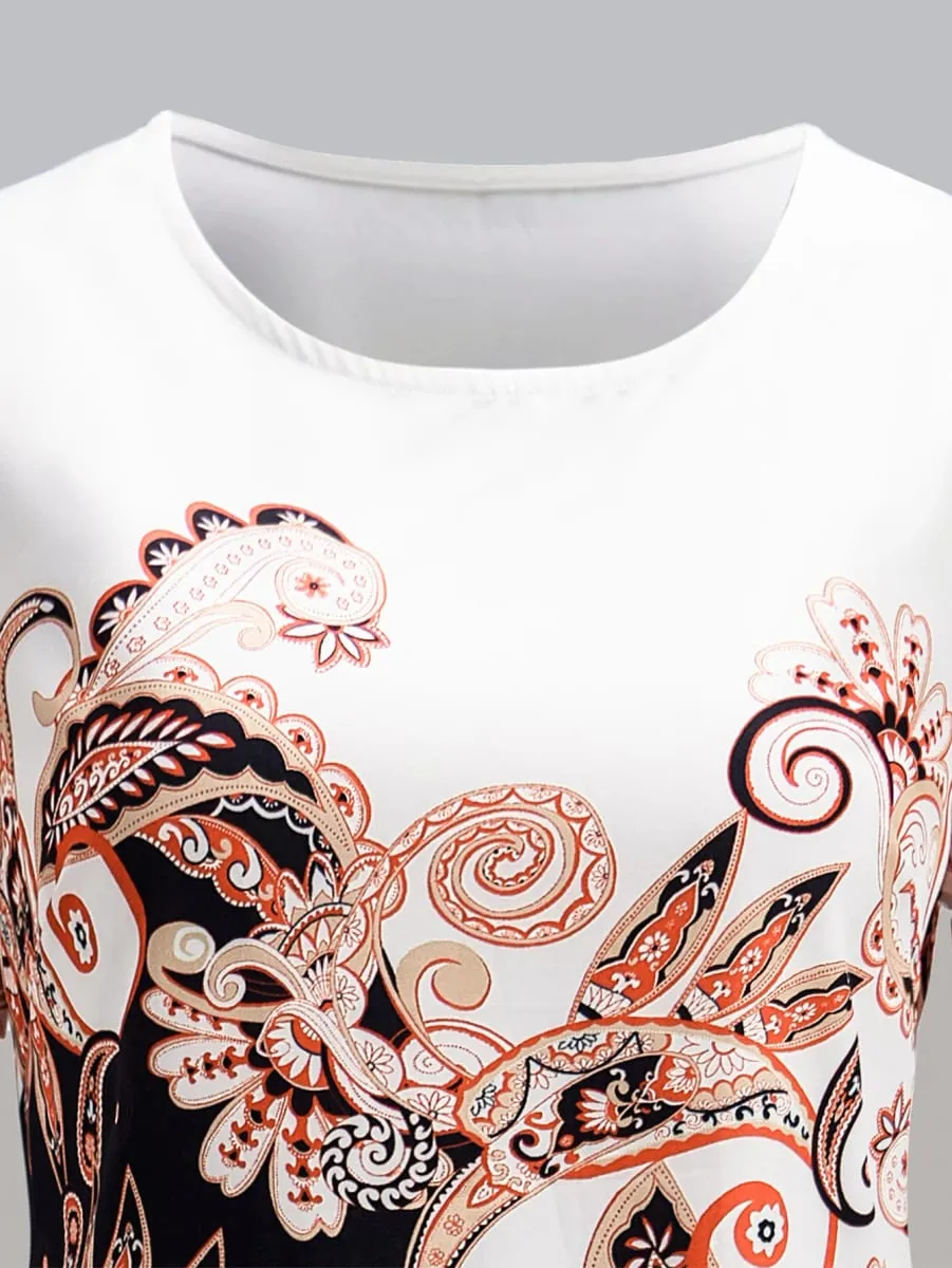 Ladies Fashion Elegant Positioning Print Short Sleeve Bodycon Mini Dress Versatile Slimming Dress for Women