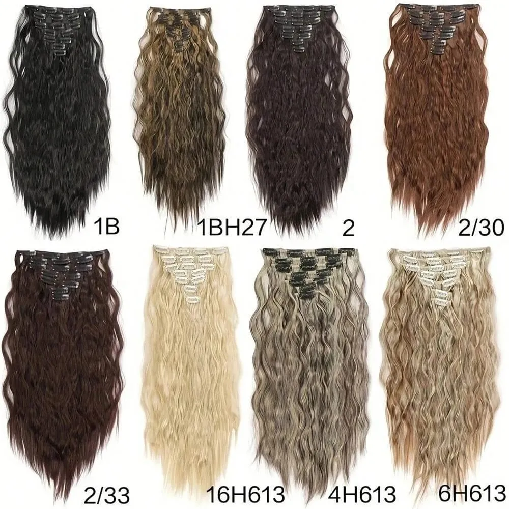 Synthetic Clip In Hair Extensions 7PCS Set Kinky Curly 20inch Long Clip On Hairpiece Style For Women Girls Daily Party