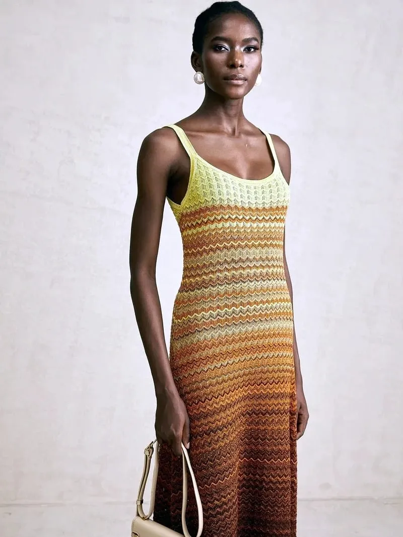 Luxus Marke Design Frauen Elegante Boho Afrikanische Goldene Pailletten Maxi Ärmellose Abend Party Urlaub Kleid Gestrickte Dame Kleidung