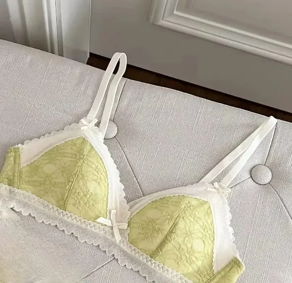 작은 가슴을위한 일본식 Bralette 무선 레이스 브래지어 세트 여성 섹시한 프랑스어 통기성 컴포트 속옷을 밀어