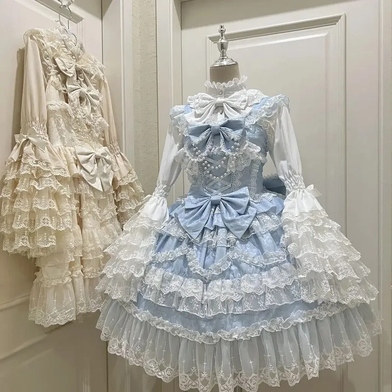 2026 Sweet Lolita Y2k Mini Dresses Women Lace Patchwork Short Sleeve Elegant Bandage French Vintage Short Party Dress Female