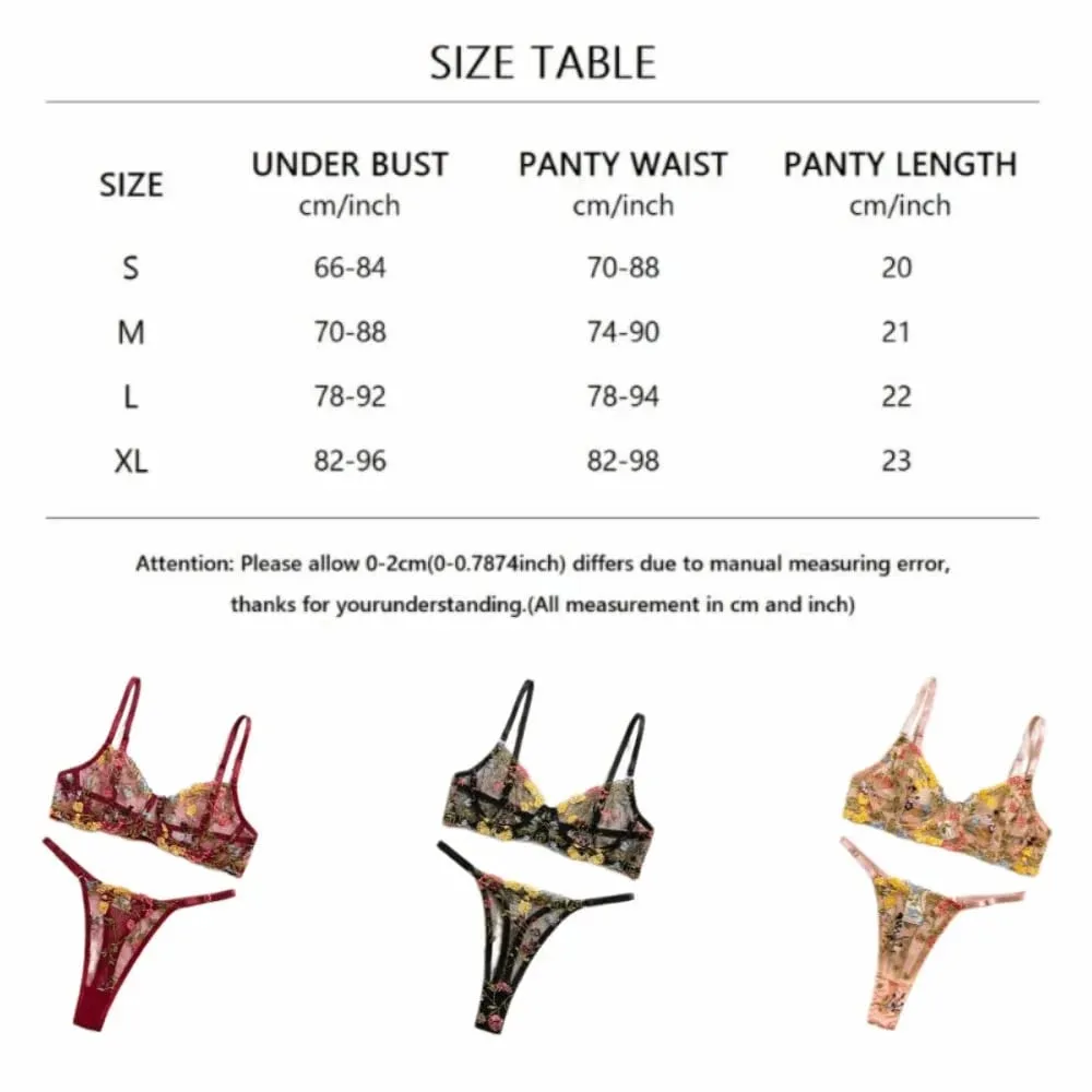 2 ชิ้นโบฮีเมียดอกไม้ชุดชั้นในชุดเย็บปักถักร้อยชุดชั้นใน Intimates อเนกประสงค์ Underwire Push-Up Bra กางเกงชุดสำหรับสาวเลดี้