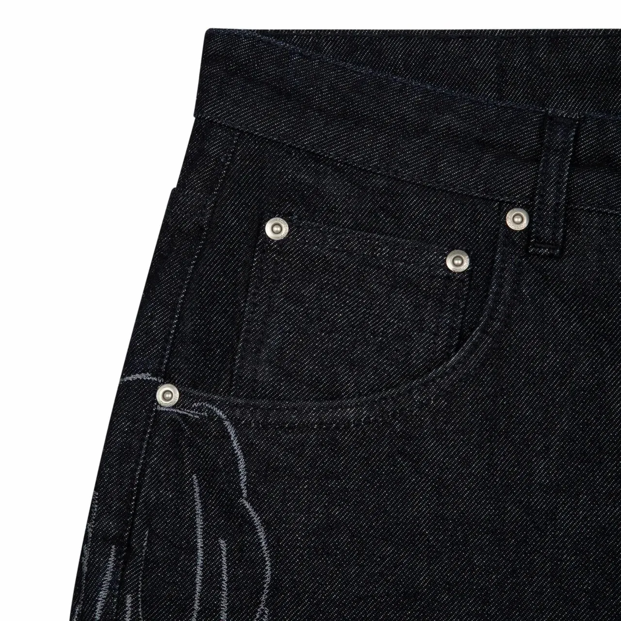 Black Winged Angel Skull Embroidered Baggy Denim Jeans Men Y2K Streetwear Vintage Oversized Cotton Casual Hip Hop Fashion Pants