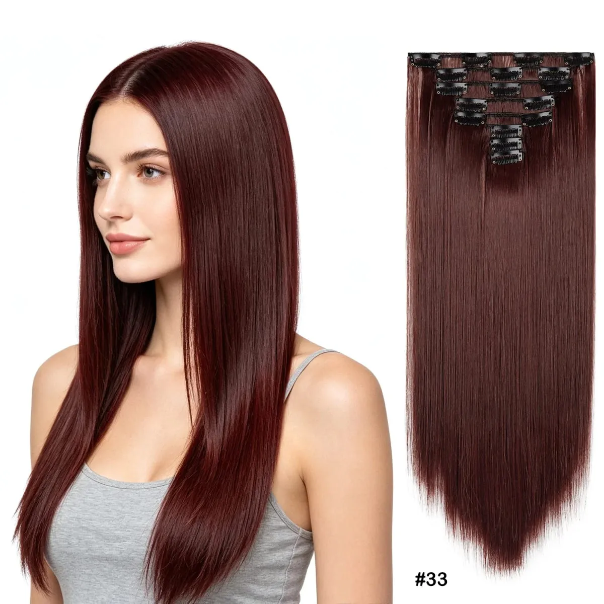 Clip In Hair Extensions Full Head 8 Pieces 17 Clips Synthetic Straight 24 Inch Matte Hair Set Multiple Colors