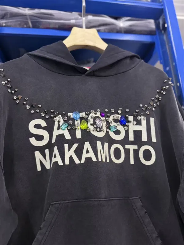 Autumn/Winter SN Necklace Letter Print Washed Vintage Hoodie High Street Casual Cotton Loose Sports Versatile Trendy Tops Men