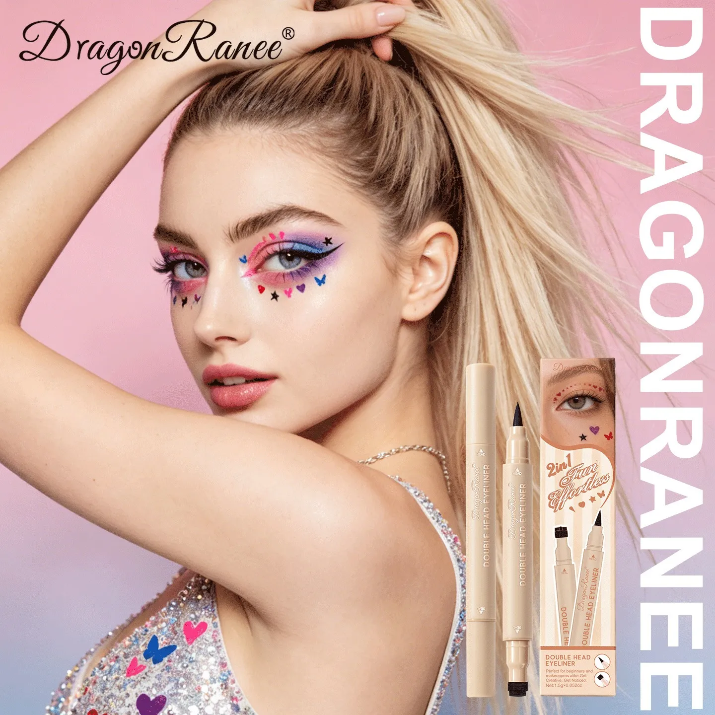 2-in-1 Dual-Ended Stamp Eyeliner Pen 20 Colors Waterproof Liquid Eyeliner with Stamp Tip Quick Dry Eye Makeup for Beginners