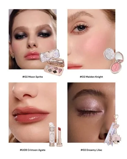 Flower Knows Knight Unicorn Series 10 Piece Makeup Set Eyeshadow Blush Mirror Pink Purple Cosmetics Kit Gift Drawer Box