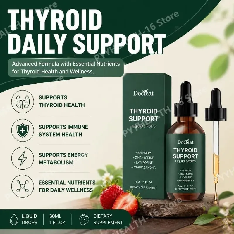 Thyroid Support Liquid Drops with Selenium Zinc Iodine L-Tyrosine & Ashwagandha for Thyroid Health and Daily Support Vegan 30ml