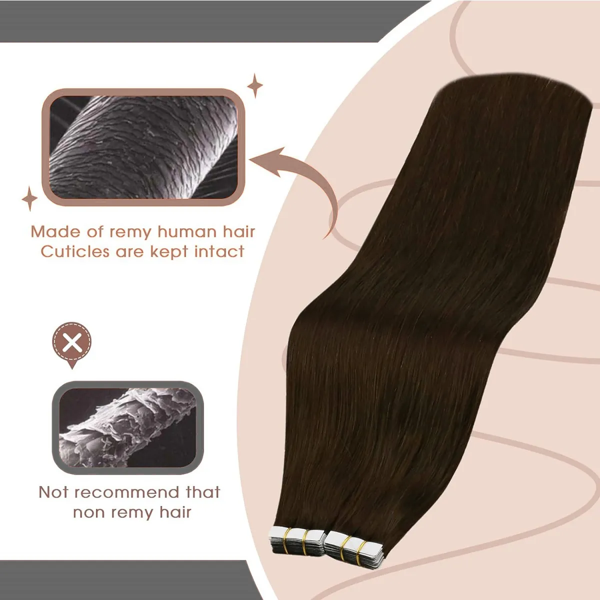 Invisible Tape in Hair Extensions 100% Remy Human Hair Dark Brown Hair Extensions for Women Adding Length And Volume