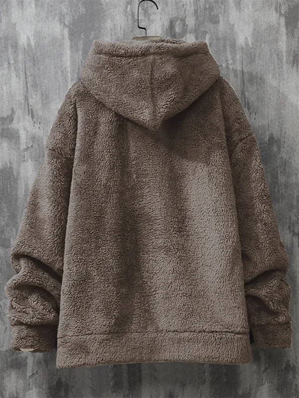 Purple Men's Hoodies Coral Fleece Designer Vintage Novelty Hooded Sweatshirt 2026 New Korean Style Winter Warm Pullovers for Men