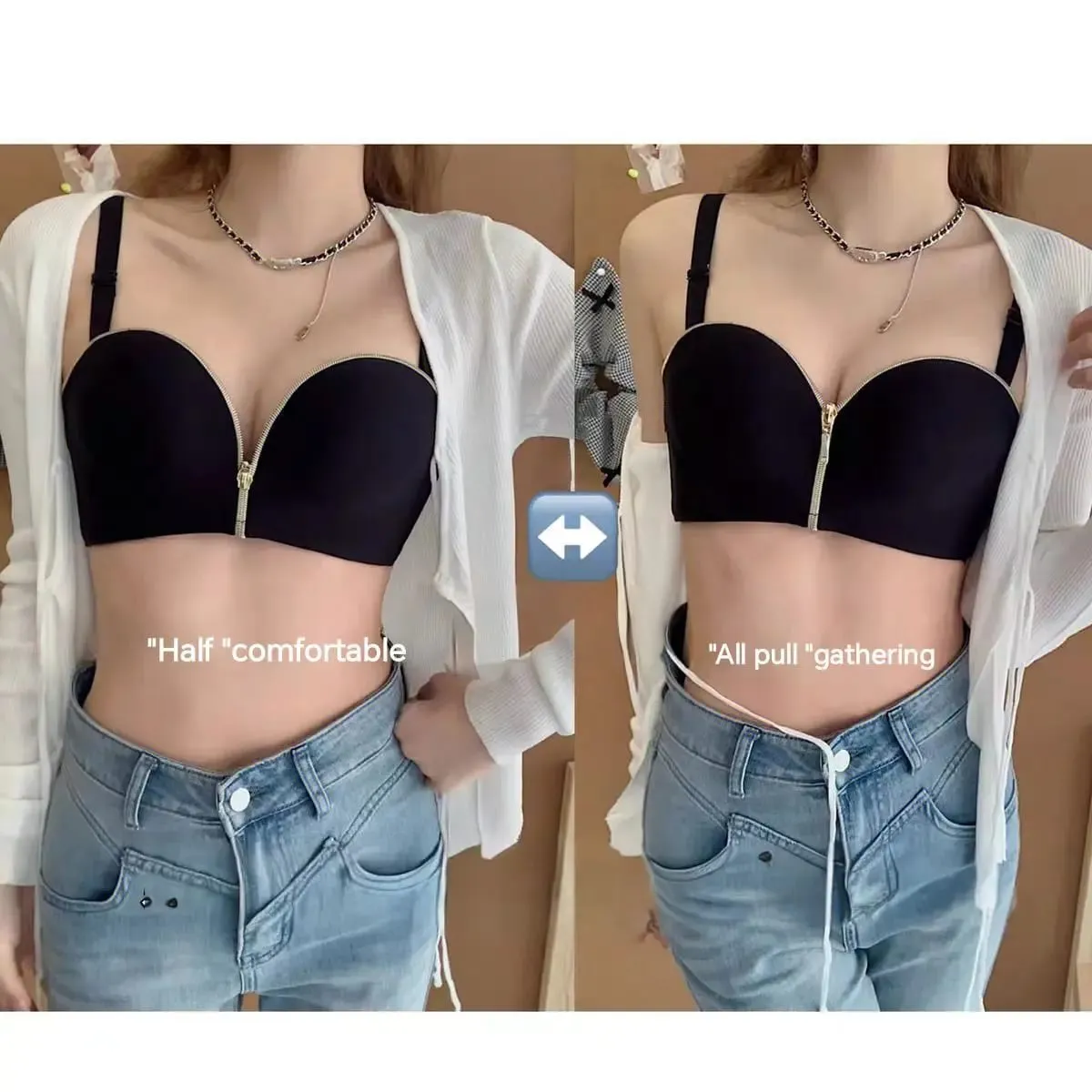 Sexy Beauty Back Zipper Push-Up Bra Small Breast Enhancement Comfortable No Underwire Lingerie for Women