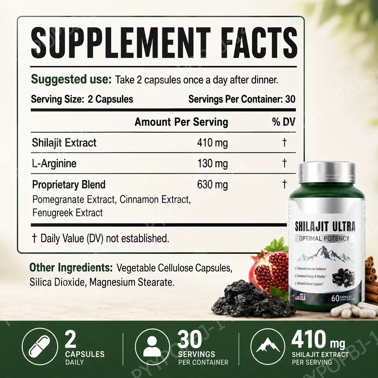 Suplemen Mineral Alami Shilajit Herbal dengan Asam Fulvat 60 Kapsul Formula Keseimbangan Vitalitas Kesehatan Harian untuk Kesehatan Pria