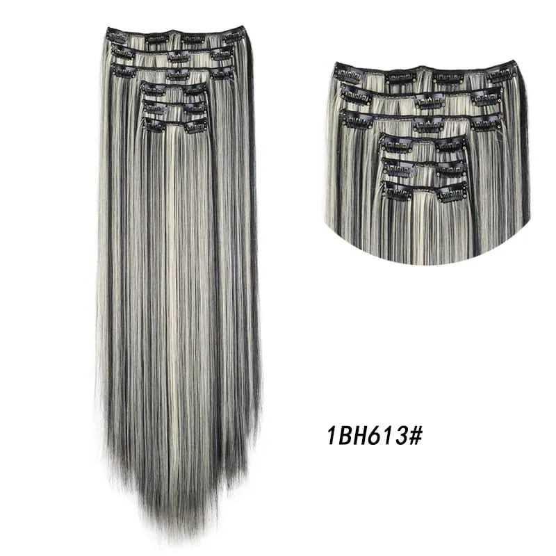 Clips In Hair Extension Long Straight Hair Pieces Clip In Hair Extension 24Inch 6Pcs Synthetic Fake Hair Ppieces For Women