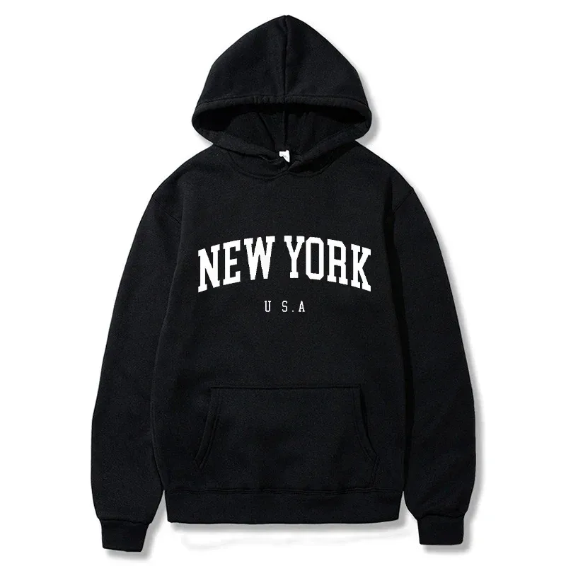 Women New York U.S.A City Hoodies Fashion Letter Printed Graphic Sweatshirts Loose CasuaMen l Harajuku Hooded Pullover Sportwear