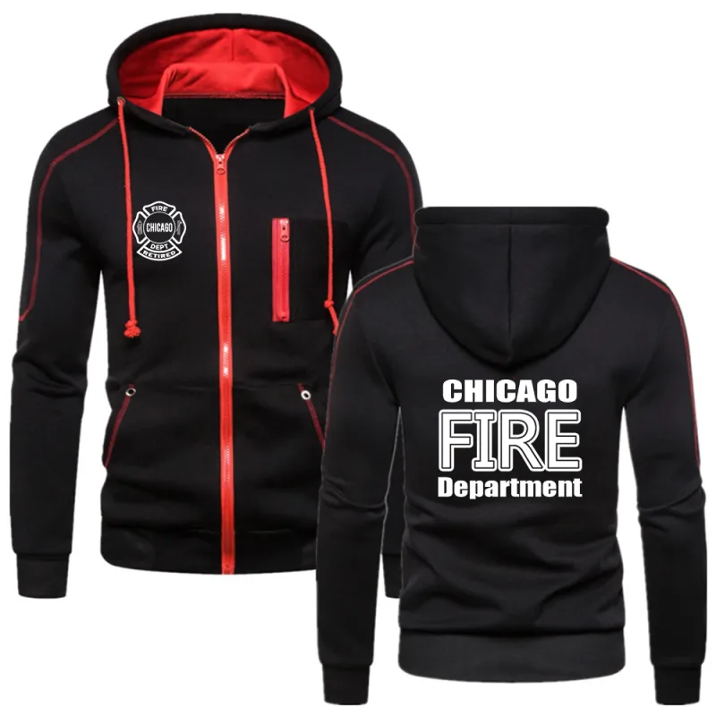 New Chicago Fire Department Show Tv Show Duty Printing Fashion 2023 New Men's Solid Cotton Fleece Slim Long Sleeve Hoodies Coat