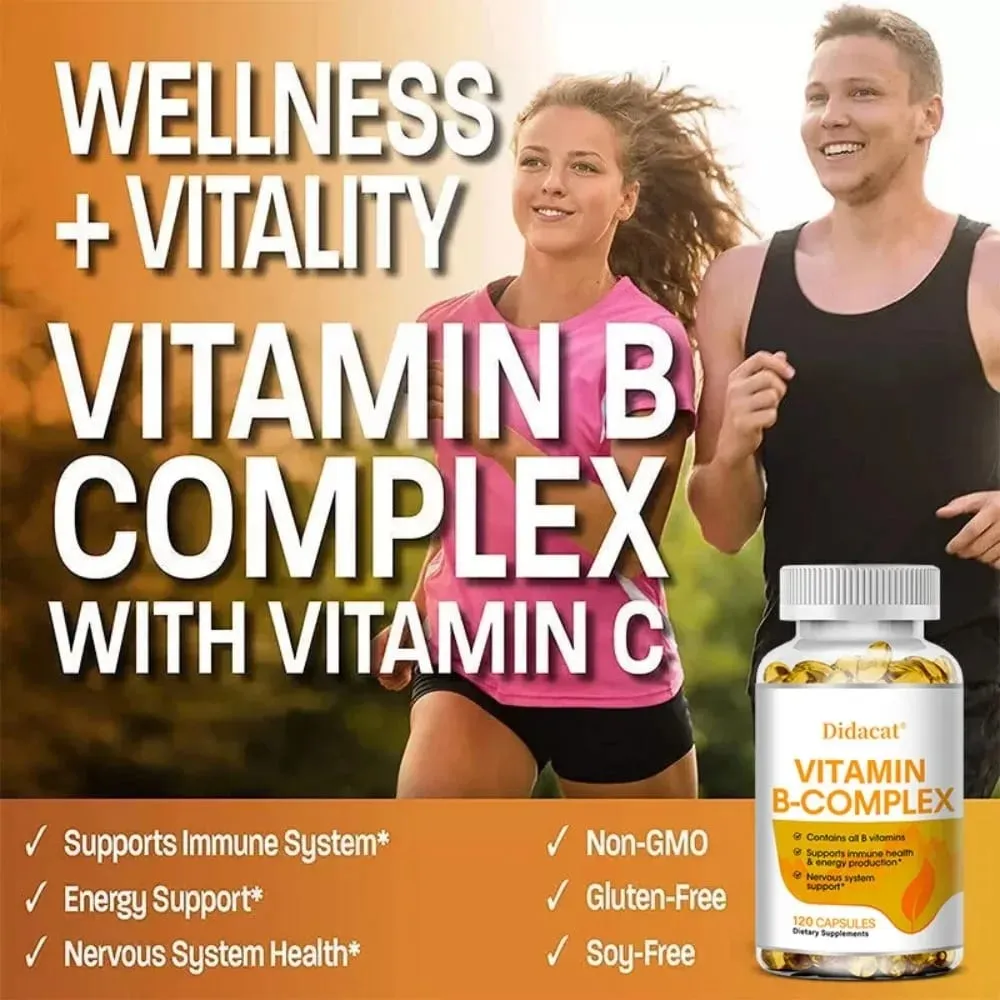 Vitamin B Complex - Contains All B Vitamins Supports Immune Health & Energy Production Nervous System Support