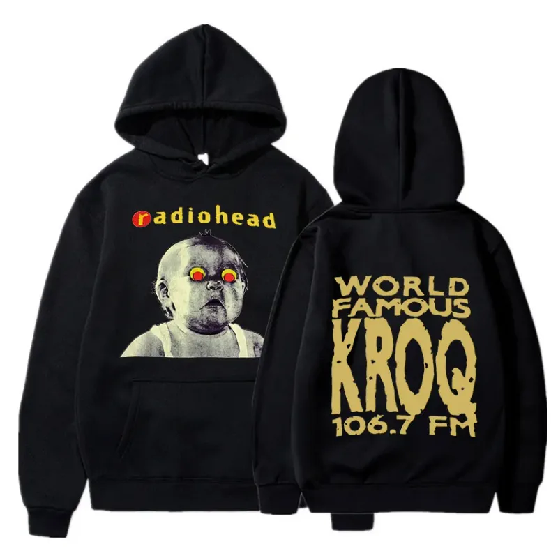 Vintage Rock Grubu Radiohead Kapüşonlu Üst Hip Hop Her Şey Müzik Albümü Baskı Kazak Harajuku Sokak Boyu Kapüşonlular Gençler