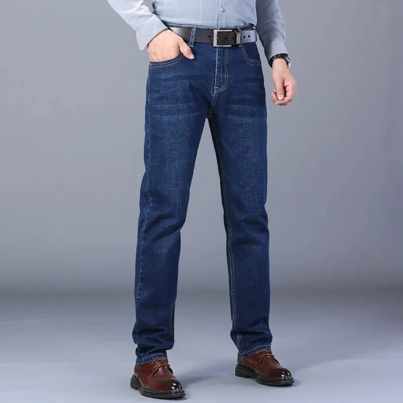 2025 men's fashion business jeans classic style casual elastic slim fit jeans men's denim pants black blue — image 5