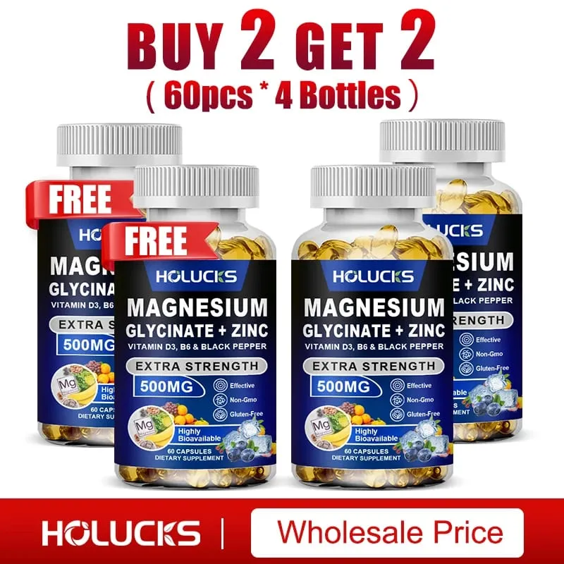 Magnesiumglycinaat en zinksupplement voor spiergewrichten Botenzymen en hartgezondheidsondersteuning Immuunontspanning Stemming