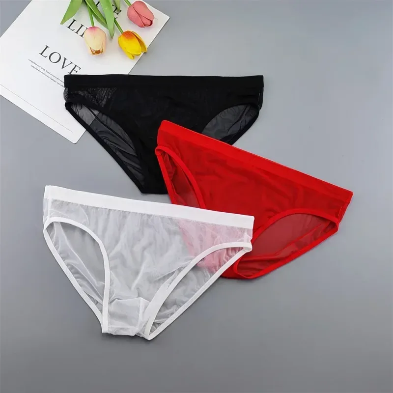 남자 투명한 나일론 팬티 3D 주머니 경량 남성 비키니 속옷 부드러운 쉬어 빠른 건조 스트레치 란제리 XL/XXL/3XL/4XL