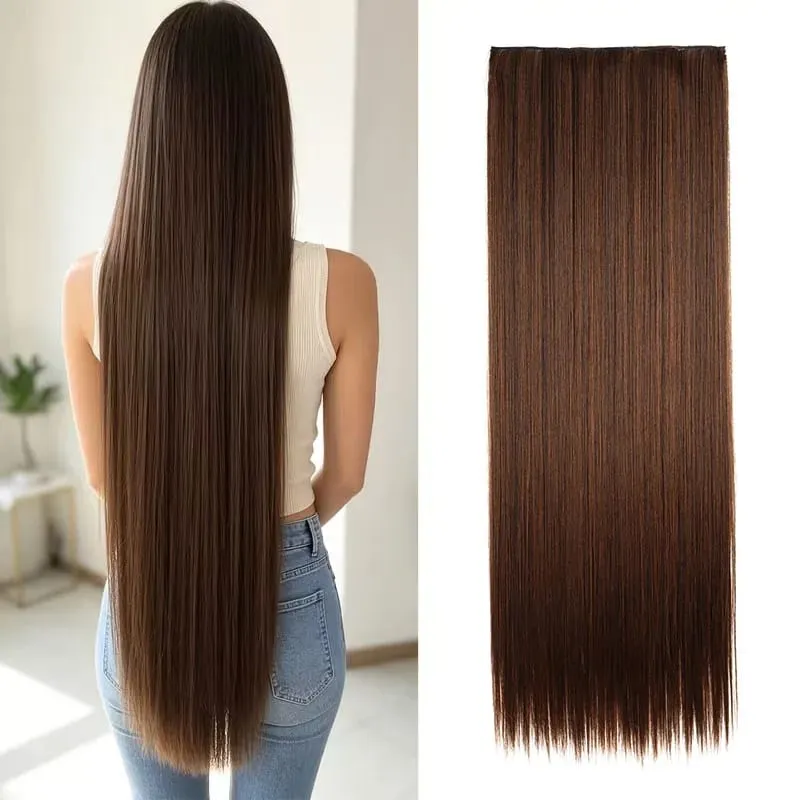 32Inch/40Inch Synthetic Long Straight 5 Clip‑in One Piece Hair Extensions Soft Easy Wear Hairpiece for Women Daily Party
