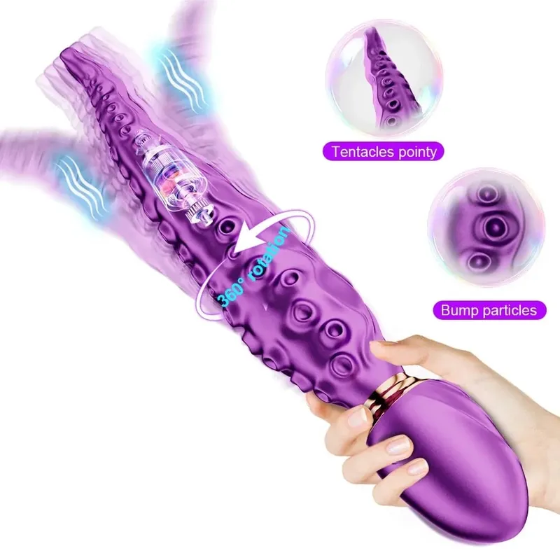 Powerful 360° Rotation Anal Vibrator Tentacle Female G-Spot Clit Vagina Stimulation Silicone Dildo Masturbation Sex Toys Women