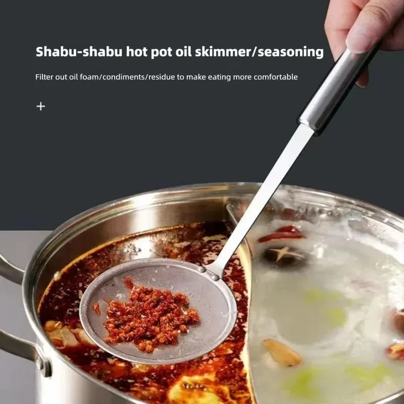 Filter Scoop Stainless Steel Fat Skimmer Spoon Fine Mesh Strainer Food Strainer With Handle Kitchen Oil Skimmer Strainer