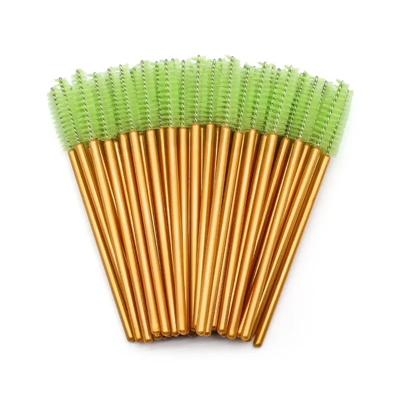 50Pcs Disposable Eyelash Makeup Brush Mascara Wands Gold Mini Eye Lash Brushes Short Eyebrow Comb Eyelashes Extension Tool
