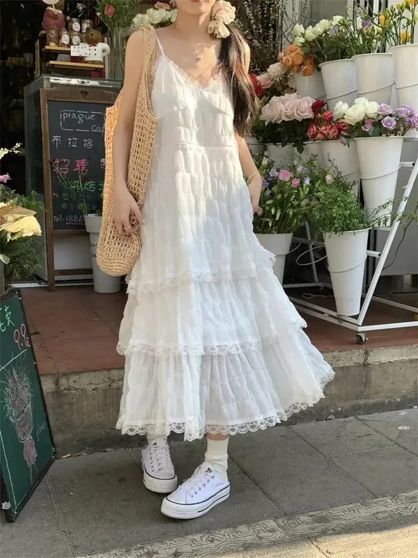 Verano Befree largo clásico Casual volantes elegante Maxi correa Camis sedoso playa encaje elegante vestido de fiesta Vestidos Sexy mujeres