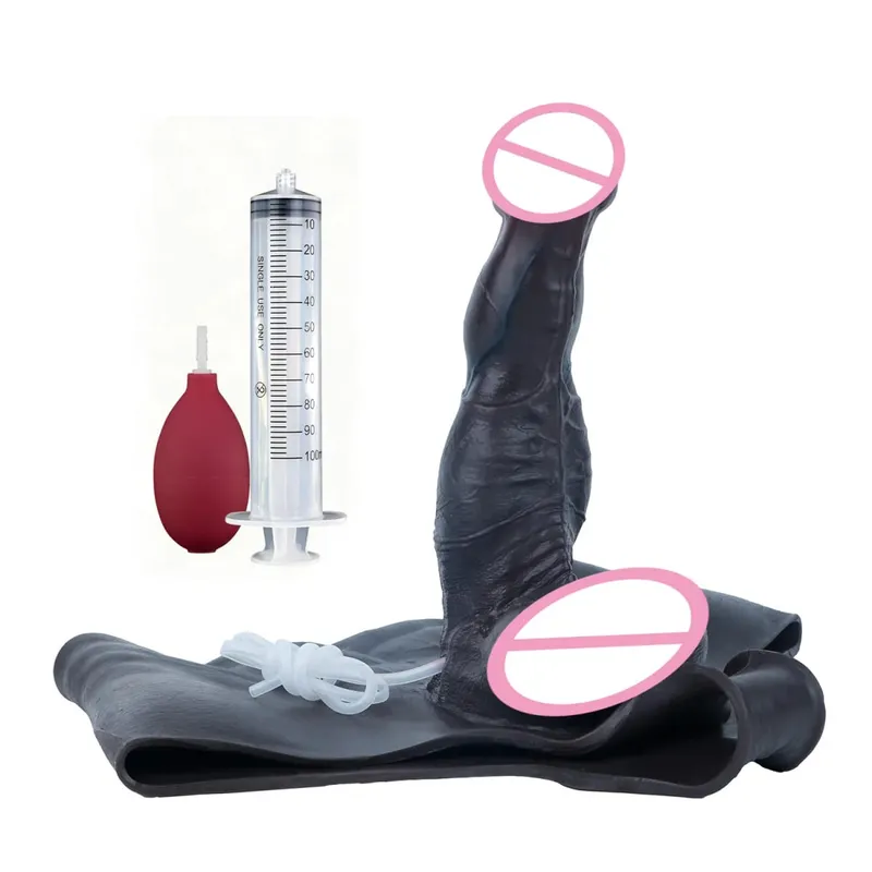Black Nude Strapon Big Realistic Ejaculation Dildo Silicone Squirting Panties With Simulated Solid Penis Sex Toy For Women