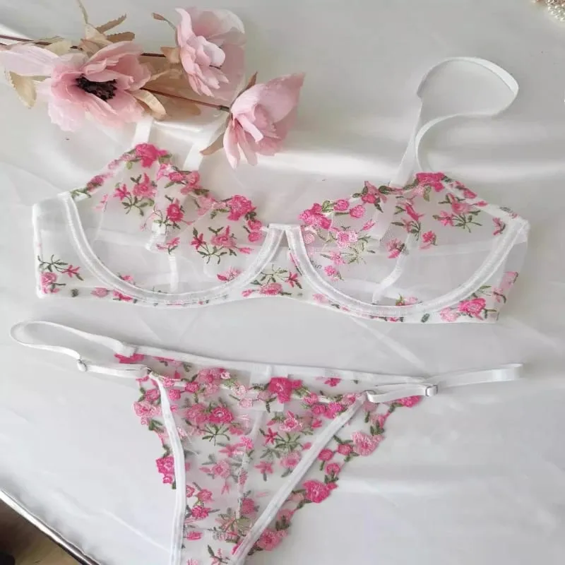 Soutien-Gorge Brodé Dentelle Femme Ultra Mince Transparent Sans Rembourrage Armature Push Up Doux Lingerie Séduisante 32-38