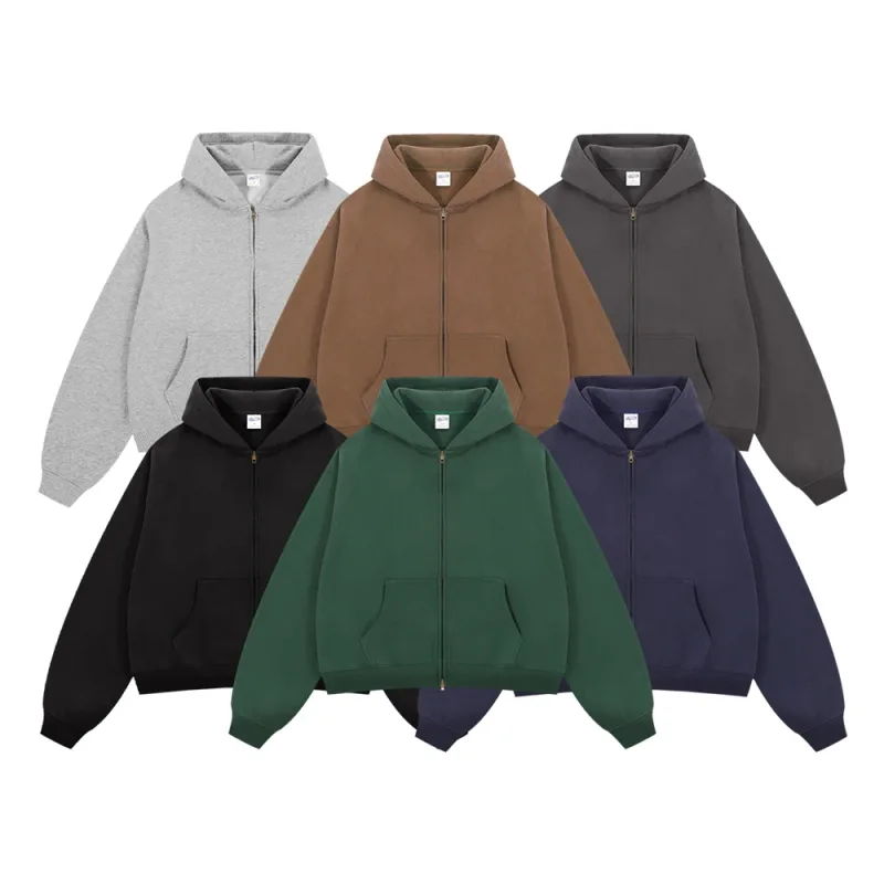 อินเทรนด์ 2025 ฤดูหนาวManขนแกะBoxy Hoodies Unisex 350gsm Double Head Zipper Hooded Sweatshirts Coat HY1122
