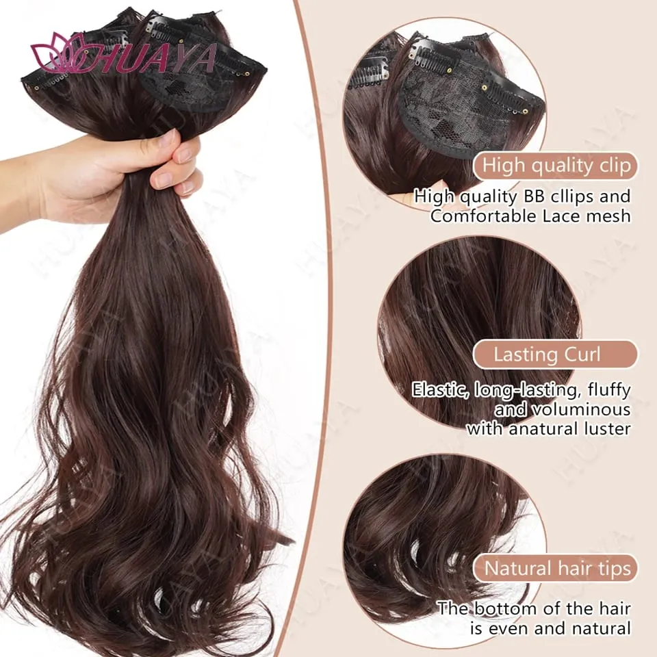 Clip In Hair Extensions 3 PCS Full Head 20/24 Inch Long Curly Wavy Synthetic Hair Pieces Natural Wavy For Women Girls Hair
