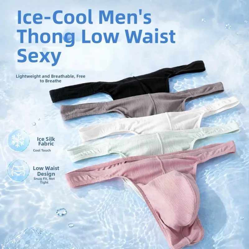 Eis Seide Tangas Männer Sexy Unterwäsche Weiche Rippen G-string Atmungsaktive Unterhose Nahtlose Höschen Männliche Dessous Ausbuchtung Beutel Briefs